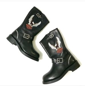 Black genuine leather Harley Davidson combat boots